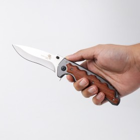 KNIFEZER Blade Pisau Lipat Berburu Survival Tactical Knife Wooden Handle - CBF64 - Brown - 6