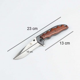 KNIFEZER Blade Pisau Lipat Berburu Survival Tactical Knife Wooden Handle - CBF64 - Brown - 7