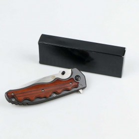 KNIFEZER Blade Pisau Lipat Berburu Survival Tactical Knife Wooden Handle - CBF64 - Brown - 8
