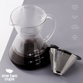 One Two Cups Coffee Maker Pot V60 Teko Kopi Barista Borosilicate Glass 500ml with Filter - YD-KT001 - Transparent - 1