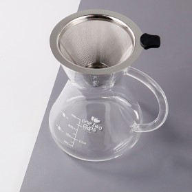 One Two Cups Coffee Maker Pot V60 Teko Kopi Barista Borosilicate Glass 500ml with Filter - YD-KT001 - Transparent - 2