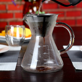 One Two Cups Coffee Maker Pot V60 Teko Kopi Barista Borosilicate Glass 500ml with Filter - YD-KT001 - Transparent - 10