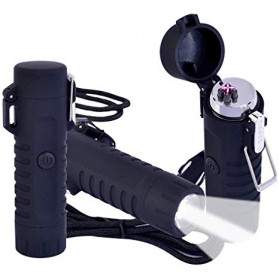 Jobon Explorer Korek Api Elektrik Plasma Arc Lighter Outdoor Waterproof with Senter LED - F1230 - Black