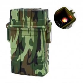 One Lucky Kotak Rokok + Korek Api Elektrik Heating Coil Lighter USB Charging Waterproof - BK020 - Camouflage