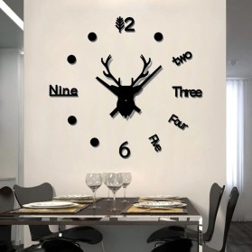 Jam Dinding DIY Giant Wall Clock Quartz Creative Design Model Deer Head - Q8073 - Black