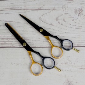 MrTiger Gunting Rambut Professional Barber Hairdressing Scissors 5.5 Inch 2 PCS - 440C - Black Gold