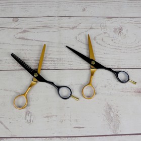 MrTiger Gunting Rambut Professional Barber Hairdressing Scissors 5.5 Inch 2 PCS - 440C - Black Gold - 2