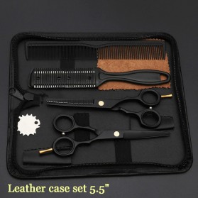 MrTiger Gunting Rambut Professional Barber Hairdressing Scissors 5.5 Inch 2 PCS with Razor Comb - 440C - Black
