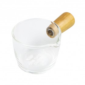 One Two Cups Gelas Milk Jug Pitcher Kaca Handle Kayu Kopi Latte Art Borosilicate Glass 50ml - S10 - White