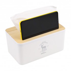 TaffHOME Kotak Tisu Kayu Tissue Box dengan Holder Smartphone - ZJ008 - White
