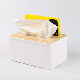 TaffHOME Kotak Tisu Kayu Tissue Box dengan Holder Smartphone - ZJ008 - White - 2