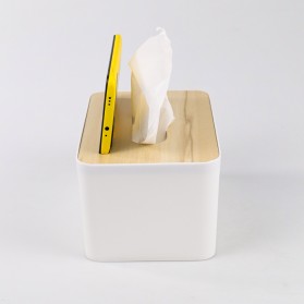 TaffHOME Kotak Tisu Kayu Tissue Box dengan Holder Smartphone - ZJ008 - White - 3