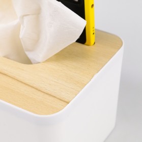 TaffHOME Kotak Tisu Kayu Tissue Box dengan Holder Smartphone - ZJ008 - White - 4