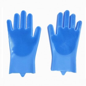 IQIAN Sarung Tangan Sikat Mencuci Magic Dishwashing Silicone Gloves - E034 - Blue