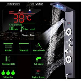 Onyzpily Shower Mandi Bathroom Panel LED Temperature Screen Wall Mounted - 8006 - Black - 4