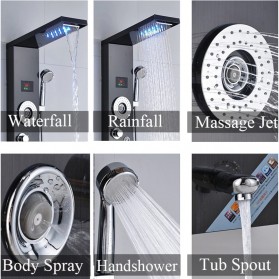 Onyzpily Shower Mandi Bathroom Panel LED Temperature Screen Wall Mounted - 8006 - Black - 5