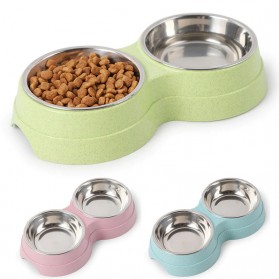 KOVELY Tempat Makan Hewan Peliharaan Kucing Anjing Feeding Dishes Double Bowl - CFB33 - Blue