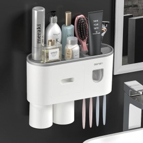Menen Dispenser Pasta Gigi Odol Modern With Toothbrush Holder 2 Cup - AO321 - Gray