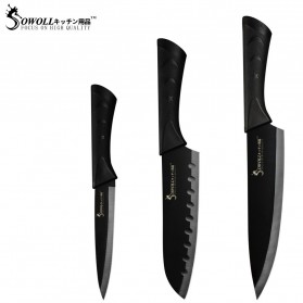 Sowoll Set Pisau Dapur Kitchen Knives Stainless Steel 3 PCS - DSW-058 - Black