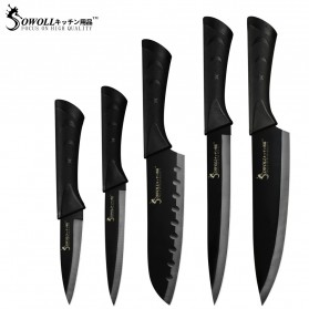 Sowoll Set Pisau Dapur Kitchen Knives Stainless Steel 5 PCS - DSW-058 - Black