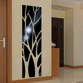 SOLEDI Sticker Cermin Dekorasi Dinding 3D Tree Mirror Acrylic 100 x 28cm - SL100 - Silver - 3