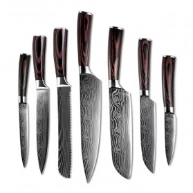 Xituo Set Pisau Dapur Kitchen Knife Damascus Pattern Stainless Steel 7 PCS - DL7 - Silver - 1