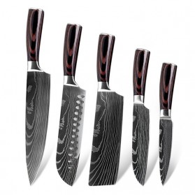 Xituo Set Pisau Dapur Kitchen Knife Damascus Pattern Stainless Steel 5 PCS - DL5 - Silver - 1