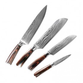 Xituo Set Pisau Dapur Kitchen Knife Damascus Pattern Stainless Steel 4 PCS - DL4-B - Silver - 1