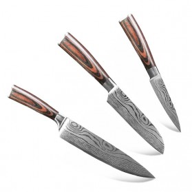 Xituo Set Pisau Dapur Kitchen Knife Damascus Pattern Stainless Steel 3 PCS - DL3 - Silver - 1