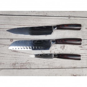 Xituo Set Pisau Dapur Kitchen Knife Damascus Pattern Stainless Steel 3 PCS - DL3 - Silver - 3