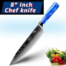 MYVIT Pisau Dapur Kitchen Damascus Pattern Chef Knife 8 Inch - LFG56 - Blue