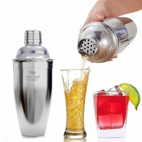 One Two Cups 6 in 1 Bartender Drink Bar Set Cocktail Shaker Jigger Stirrer Bottle Pourer 550ml - BA016 - Silver