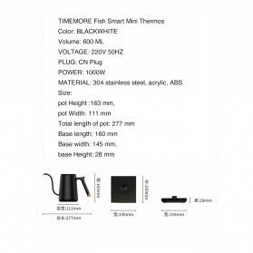 TIMEMORE Teko Pemanas Air Electric Kettle Stainless Steel 600ml with Heater Base 1000W -  TM600ML - Black - 8