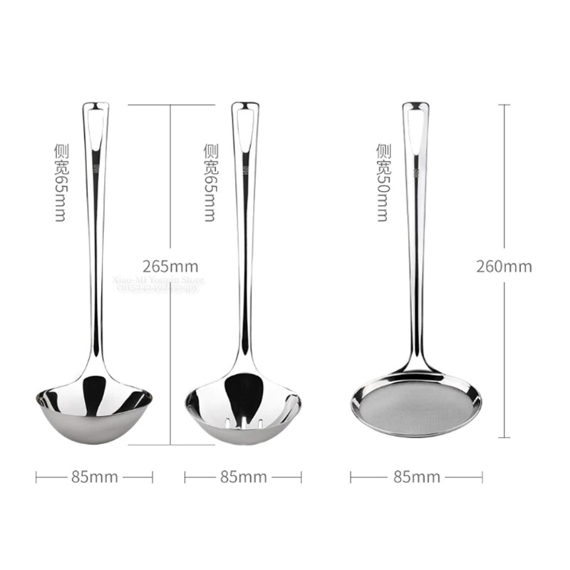 Huohou Sendok Kuah Sup 3 in 1 Hotpot Oil Water Soup Separation Spoon Set - HU0055 - Silver - JakartaNotebook.com