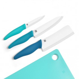 Huohou Set Pisau Dapur Kitchen Knife 4 in 1 with Talenan Chopping Board - HU0020 - Blue