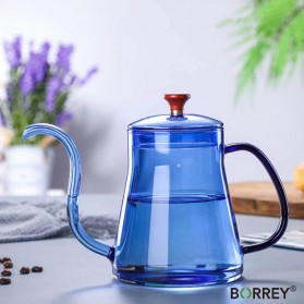 BORREY Teko Pitcher Teh Gooseneck Chinese Teapot Borosilicate Glass 600ml - BRO-045 - Blue - 1