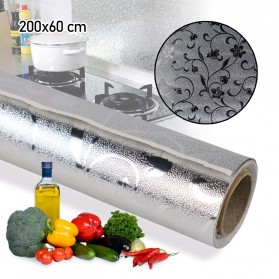 AWOO Wallpaper Aluminium Foil Anti Minyak Waterproof Flower 200x60 cm - 8502 - Silver