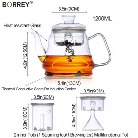 BORREY Teko Pitcher Teh Chinese Teapot Maker Borosilicate Glass 1200ml - Y-007 - Transparent - 7