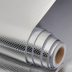 DIYOMG Wallpaper Aluminium Foil Anti Minyak Waterproof Grid 200x60 cm - CFT3 - Silver