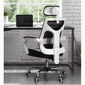 HBADA Kursi Kantor Mesh Ergonomic Office Chair Lumbar Support Model Racing - HDNY164WM - Black White