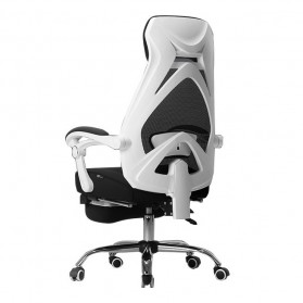 HBADA Kursi Gaming Ergonomic Mesh Back Chair Lumbar Support with Footrest - HDNY117WM - Black White