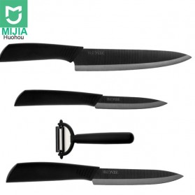 Xiaomi Mijia Huohou Nano Set Pisau Dapur Kitchen Knife Bahan Keramik 4 in 1 - HU0010 - Black