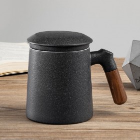 Xiaomi Pinztea Tea Cup Cangkir Keramik Gagang Kayu 380ML - Black