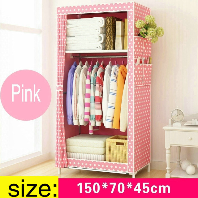  Lemari Pakaian Kain Rakitan DIY 150x70x45cm Pink 