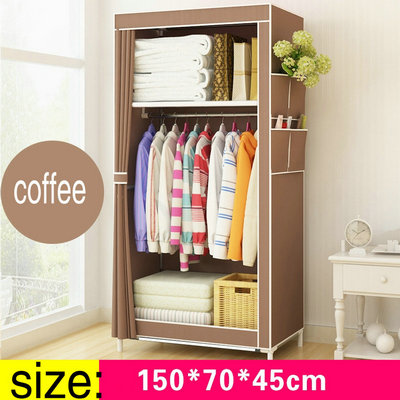  Lemari  Pakaian  Kain Rakitan DIY  150x70x45cm Coffee 