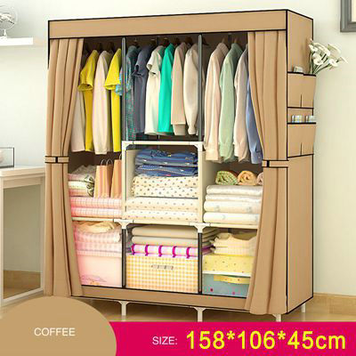  Lemari  Pakaian  Kain Rakitan  DIY 158x106x45cm Coffee 