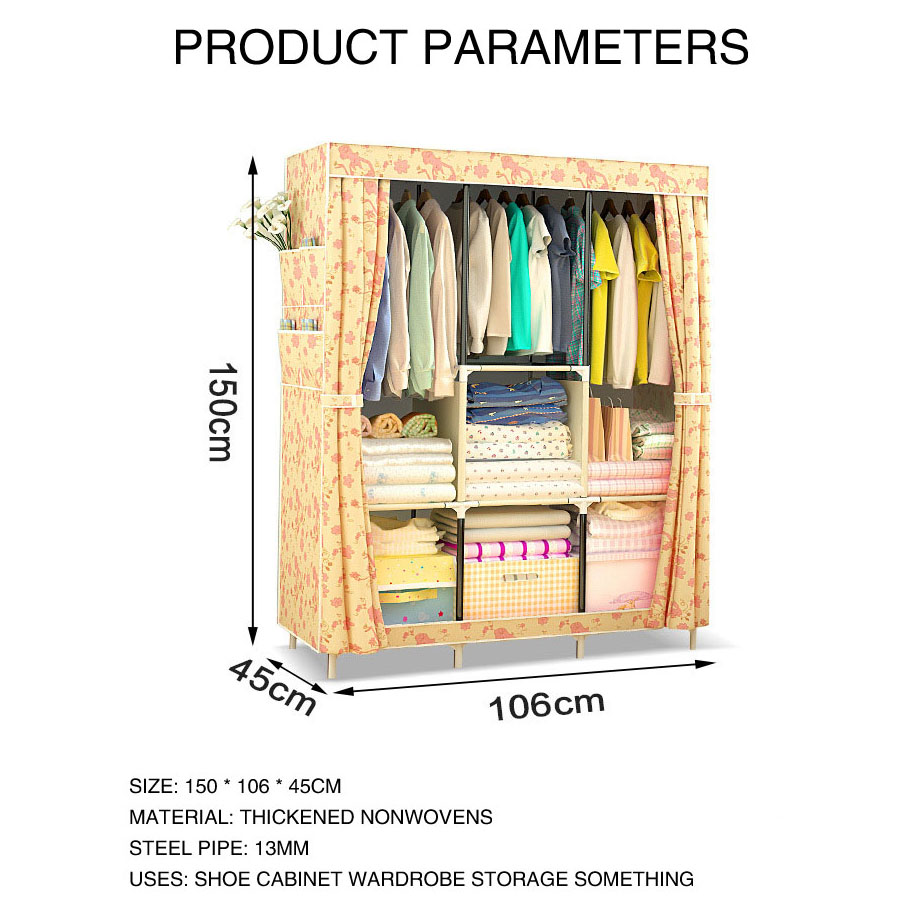 HappyLife Lemari  Pakaian Kain Rakitan DIY 158x106x45cm 