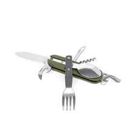 EDCGEAR Sendok Garpu Pisau Swiss Army Military Camping Tools Pocket Knife EDC Multifungsi 7 in 1 - A010 - Green