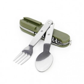 EDCGEAR Sendok Garpu Pisau Swiss Army Military Camping Tools Pocket Knife EDC Multifungsi 7 in 1 - A010 - Green - 2