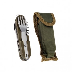 EDCGEAR Sendok Garpu Pisau Swiss Army Military Camping Tools Pocket Knife EDC Multifungsi 7 in 1 - A010 - Green - 4